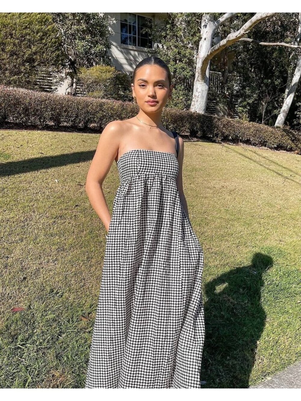 NWT DISSH Gaia in Black White Houndstooth Linen Strapless Maxi Dress US 8 AU 12 - Picture 6 of 11